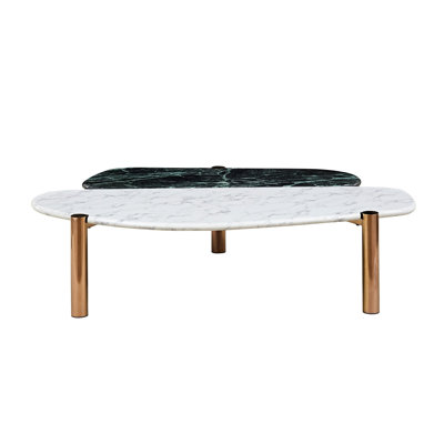 Faux Marble Coffee Tables Accent Tea Tables with Gold Metal Foot for Living Room Home Office