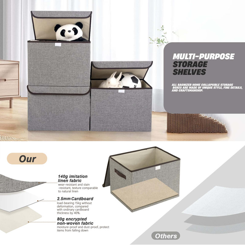 4 Pack 22 Quart Foldable Linen Storage Cube – Flip Top Lid, Handles, Gray, 14.6" X 9.5" X 9.5", Closet, Office, Home