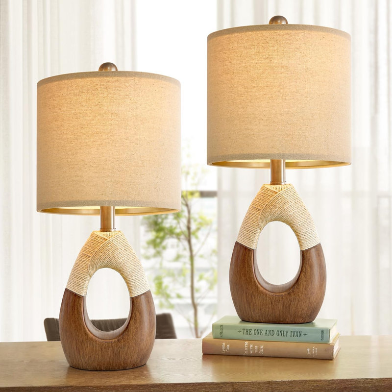 Ensemble de salon et de chambre à coucher Boho 2 Petite maison de campagne en rotin Lampe de table de chevet à décoration rustique de 19 po pour bureau compatible avec les ampoules intelligentes (n'inclut pas les ampoules)
