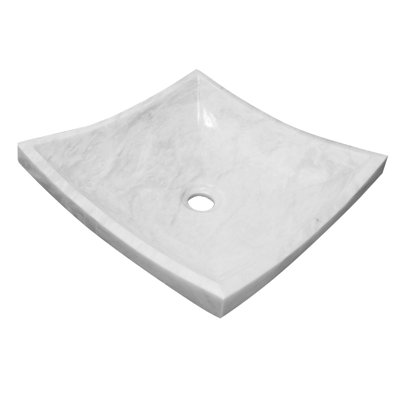 16" White Marble Rectangular Vessel Sink – Natural Stone Bathroom Vanity Basin – Modern Luxury Polished Stone Sink