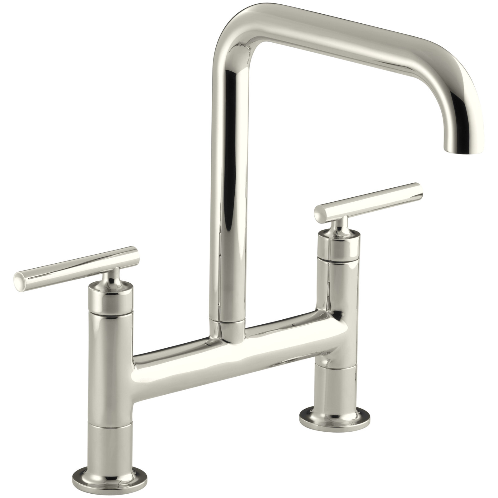 Purist Two-Hole Deck-Mount Bridge Kitchen Sink Faucet, Vibrant Polished Nickel