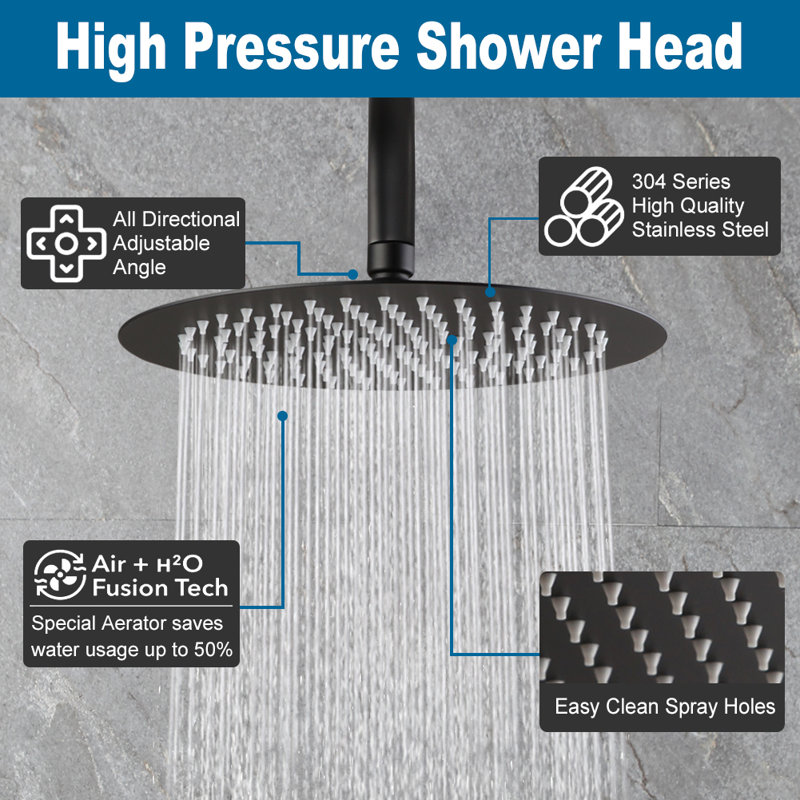 Système de douche d'extérieur et de qualité supérieure noir mat Premium | Combinaison de pluie en acier inoxydable et portable