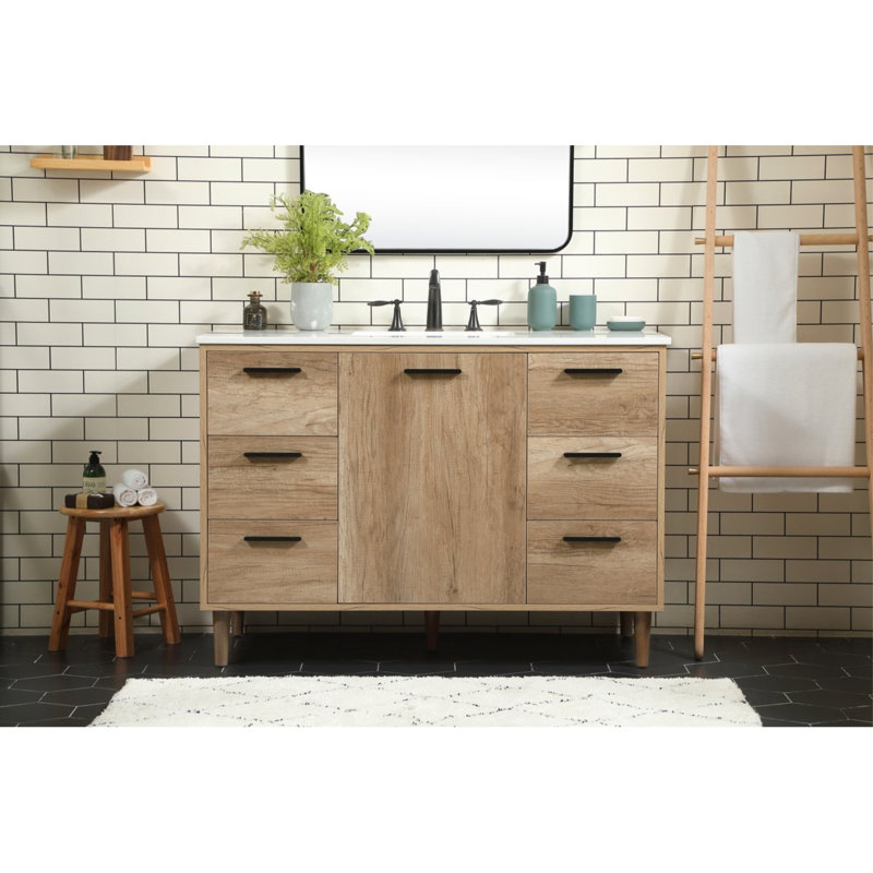 Baldwin 48'' Single Bathroom Vanity with Engineered Marble Top, Natural Oak