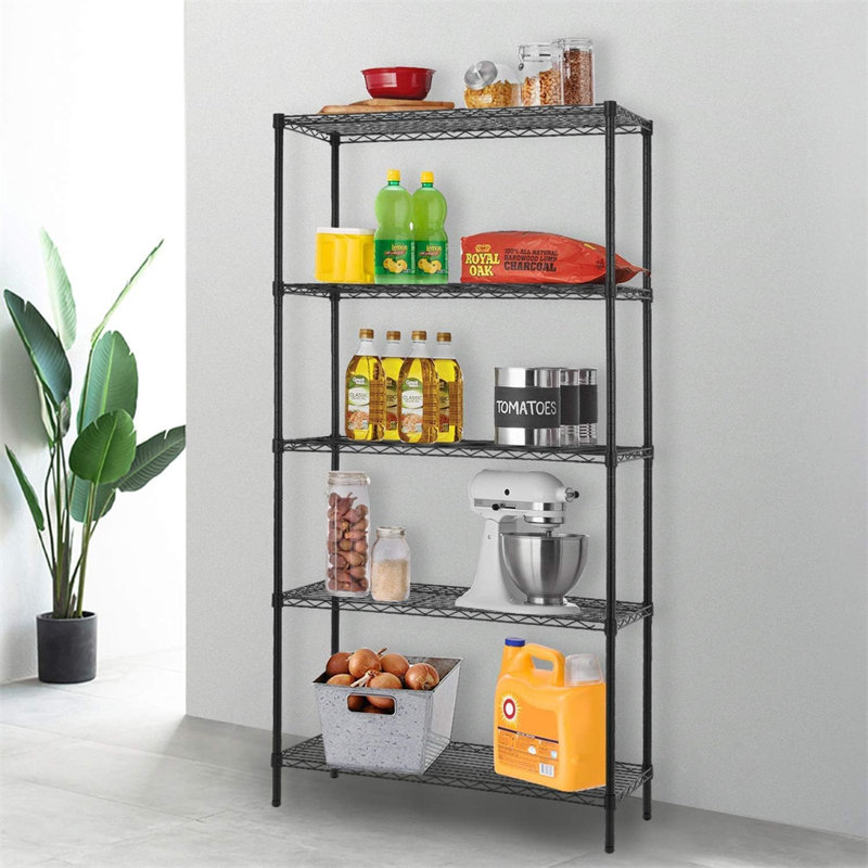 Étagère en métal robuste à 5 niveaux - tablette commerciale en acier de 14 po x 36 po x 71 po, support à couches réglable avec structure en acier robuste - parfaite pour le restaurant, le garage, le garde-manger et la cuisine - noir