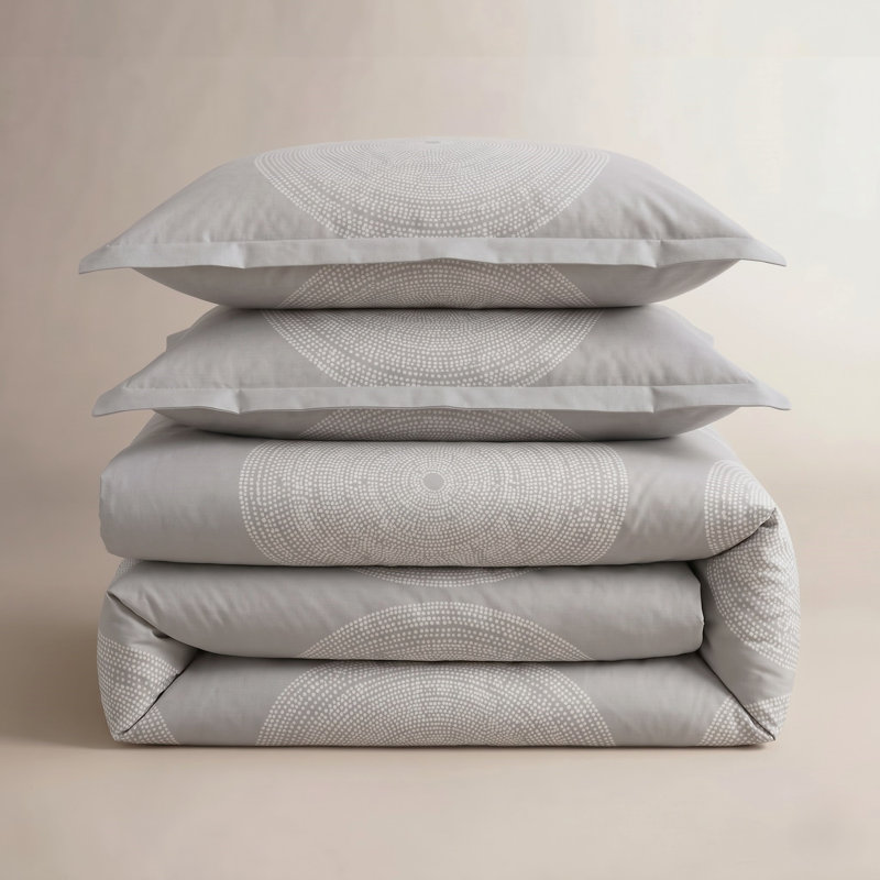 Marimekko Ojakellukka Cotton Reversible Duvet Cover Set, Housse de couette simple + 1 taie décorative stan, Gris clair