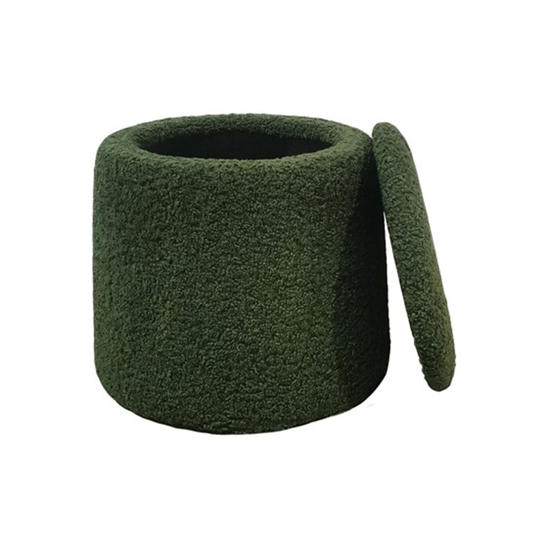 Round Storage Ottoman, Polyester - Green