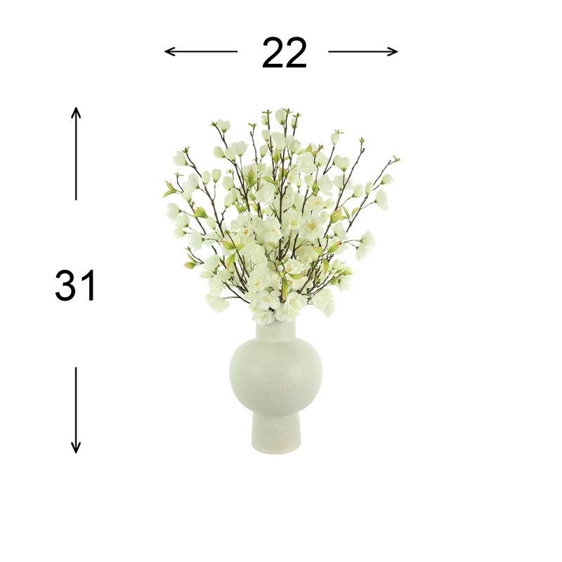 Organic Modern Cherry Blossoms in Ceramic Vase, White