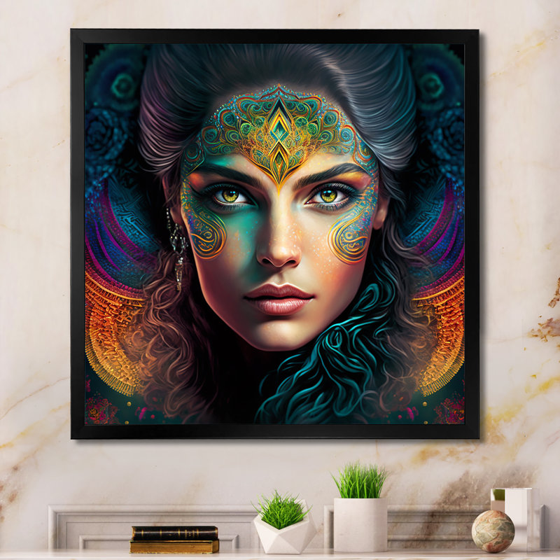 Portrait d'une beauté persane I - reproduction sur toile, H 30 po x l 30 po x P 1 po, Impression noire sur toile encadrée