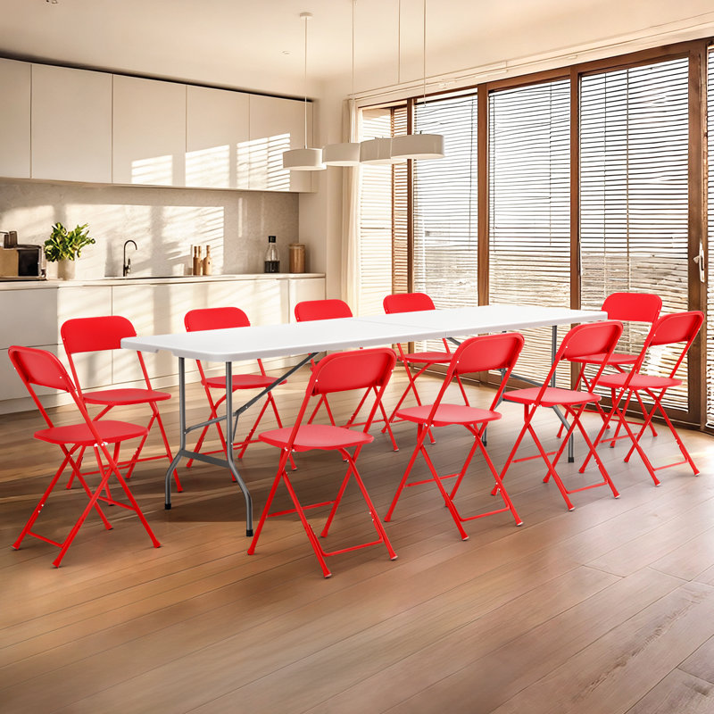 Table de salle à manger rectangulaire pliable avec 10 chaises pliantes pour un usage pique-nique intérieur et extérieur