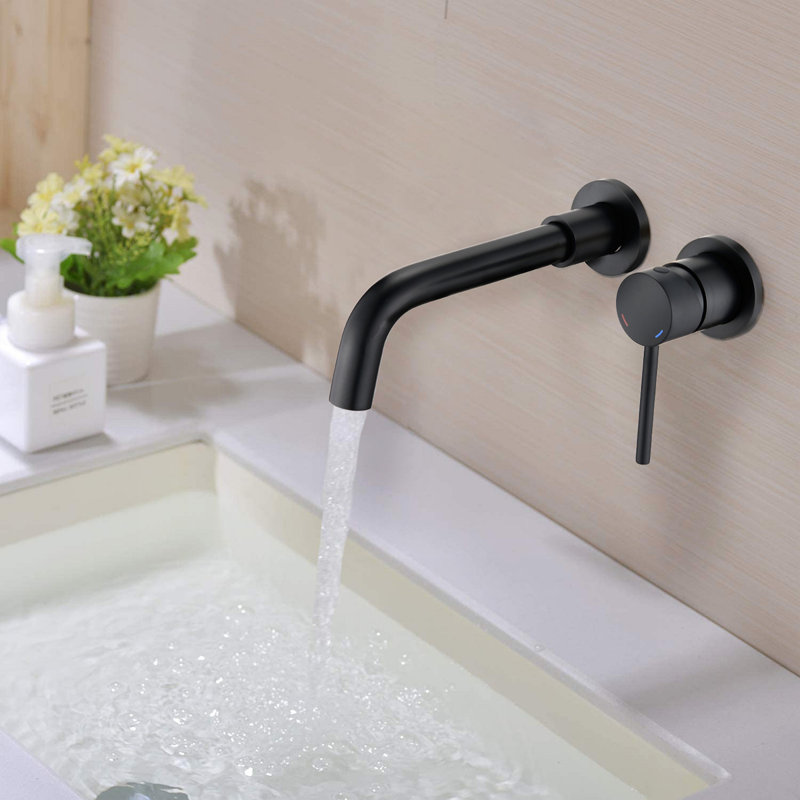 Wall Mount Single Handle Bathroom Faucet, Matte Black