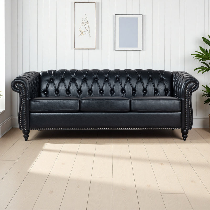 Canapé Chesterfield 84,65 po, Noir, noir, noir, noir