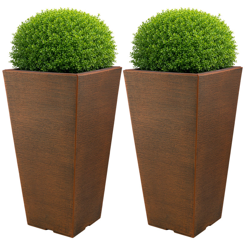 Grandes jardinières d'extérieur en paquet de 2 - Jardinières hautes de 22,4 pouces pour plantes d'extérieur ou pots d'intérieur pour plantes - Pots de fleurs en plastique pour patio, entrée ou porche (bronze)
