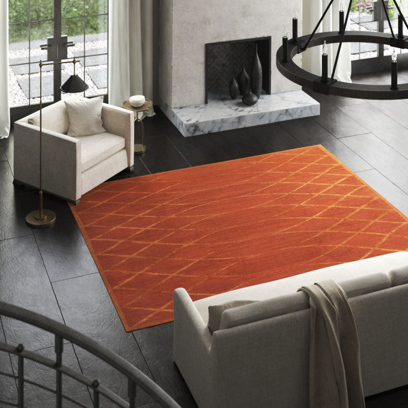 Geometric Area Rug in Gold/Orange, Rectangle 3' x 5'