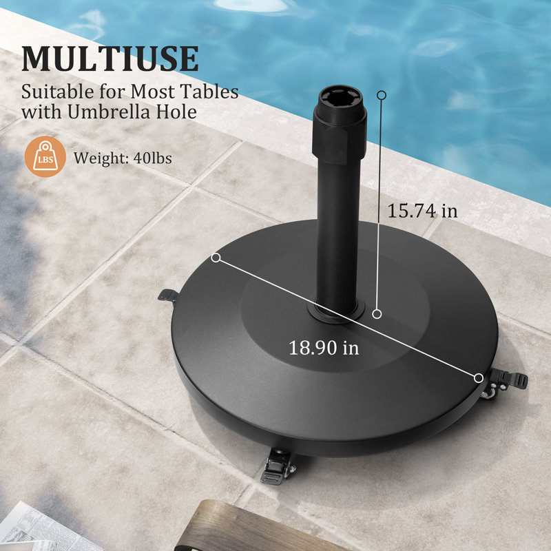 Viviane 44 lb Base de parasol avec roulettes, noir, Noir, noir, noir, noir