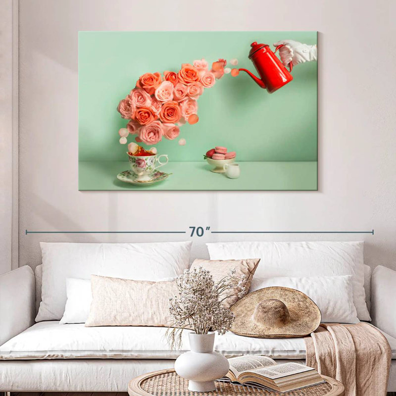 Thé rose et macarons, H 30 po x l 45 po