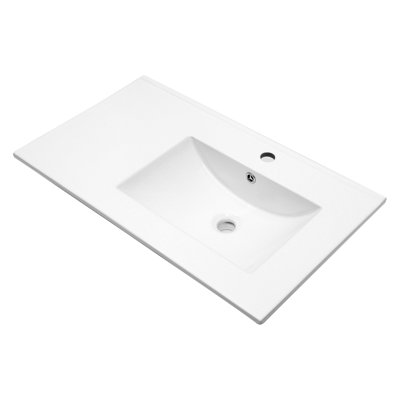 Lavabo de meuble-lavabo rectangulaire blanc simple 32 po x 18 po, 1 trou de robinet, résistance aux taches, capacité moderne d'absorption d'eau faible, finition de surface lisse
