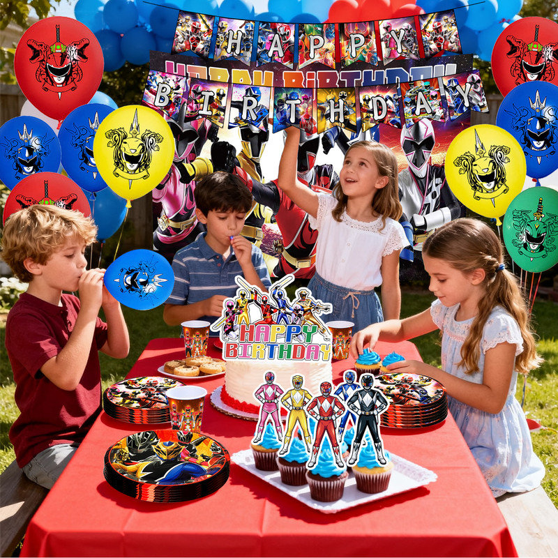 Ensemble de 98 décorations de fête d'anniversaire Power Rangers, ensemble de vaisselle pour enfants Power Rangers