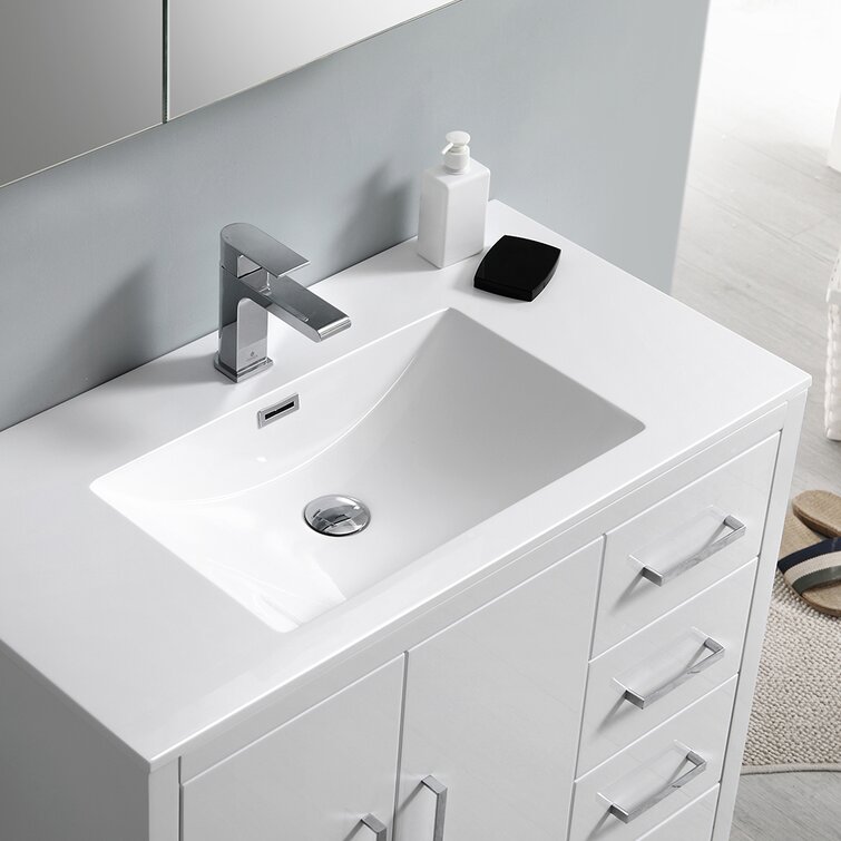 36 Single Bathroom Vanity Set with Ceramic Sink Ebern Designs Base Finish: White