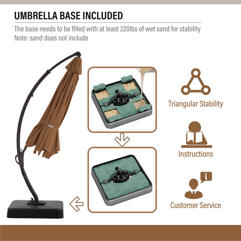 Tan 11 FT Cantilever Patio Umbrella with Base and 360° Rotation