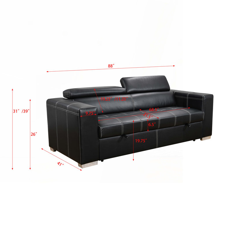 Convertible Sofa Couch with Pull Out Bed,Adjustable Headrest, Black