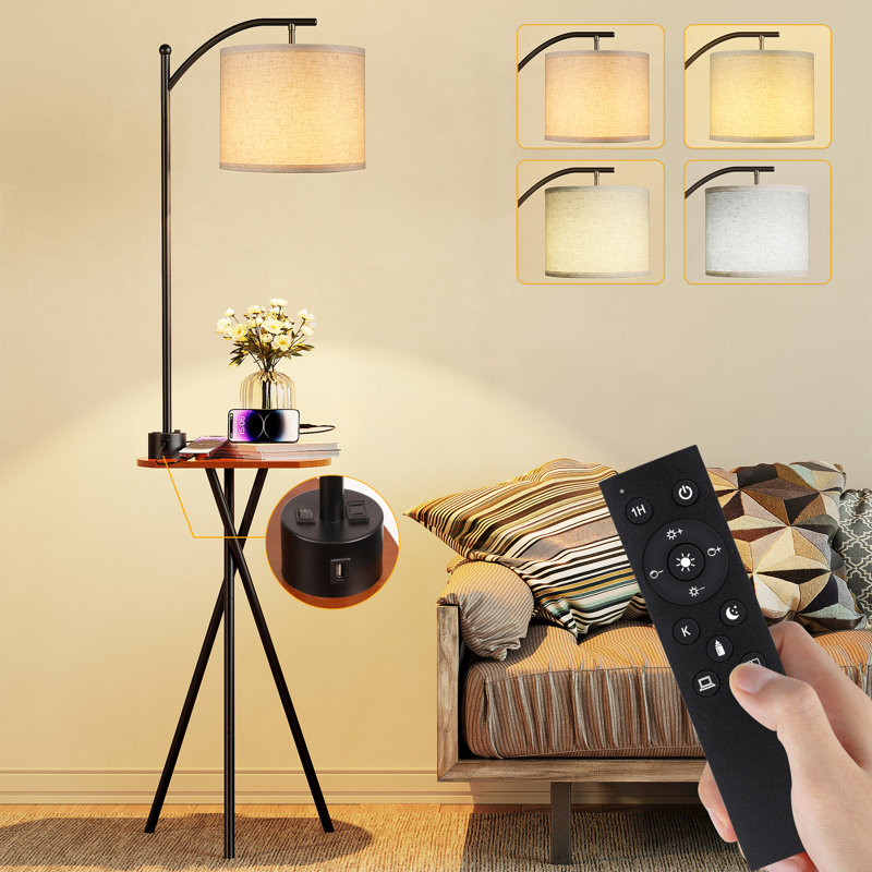 Lampe sur pied 65 po avec table, table de bout avec télécommande et station de charge, 4 températures de couleur
