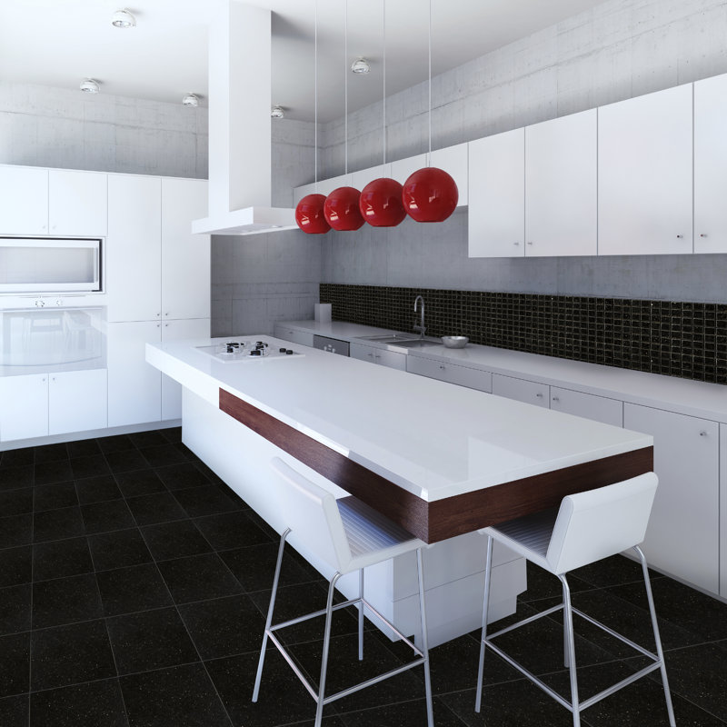 12" x 12" Polished Granite Tile Trim in Galaxy Black