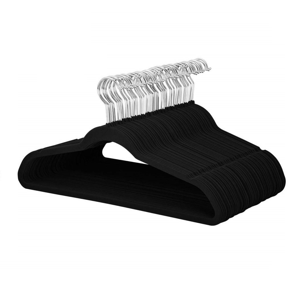 Ultra Thin Slimline Velvet Non-Slip Hanger with Fixed Bar for Dress/Shirt/Sweater (Set of 50) Rebrilliant 