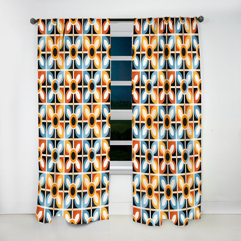 Motif de mosaïque rustique orange et bleu - Rideau obscurcissant géométrique abstrait - 1 panneau, L 52 po x L 90 po