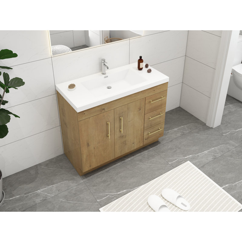 Ensemble de meuble-lavabo simple 42 po Carliss, Chêne, Or