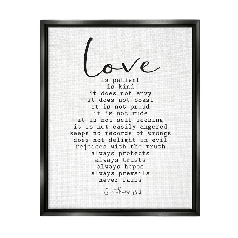 «Love is ...» par Lettered and Lined - reproduction sur toile flottante, Cadre flottant noir de jais