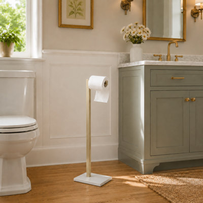 Porte-papier hygiénique sur pied, porte-papier hygiénique en marbre naturel avec rangement pour rouleau supplémentaire, décoration de style ferme moderne