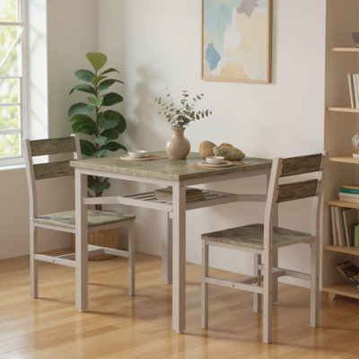 3 Piece Square Bar Table And Chairs Set, Space Saving Design Dining Table Set With Storage Shelf, Small Kitchen Table Set Of 3, With Particle Board Ta by Ebern Designs