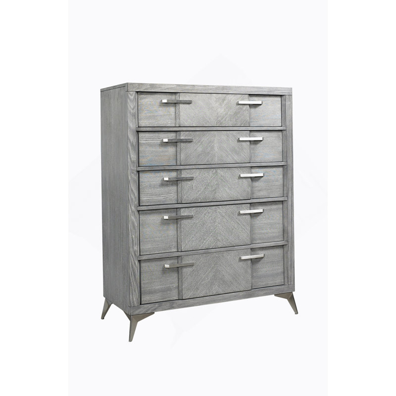 Commode 5 tiroirs en placage assorti gris