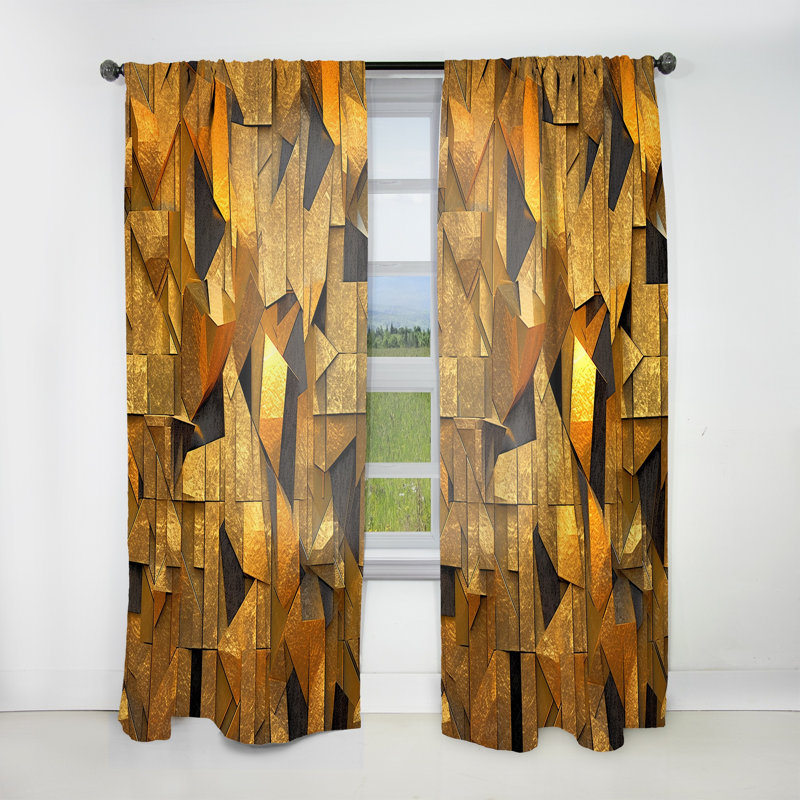 Sharp Gold and Black Geometric Wonders II - Modern Curtain - Velvet Room Darkening - 1 Panel, 52" W x 63" L