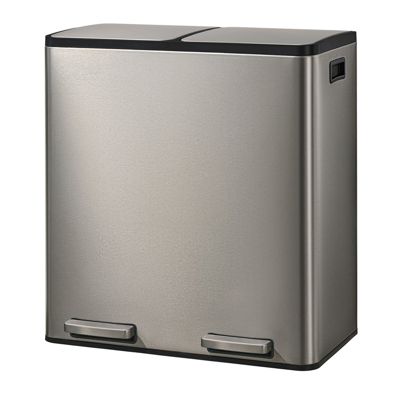 59.1×36.5×62.7cm Stainless Steel Step On Multi-Compartment Rubbish & Recycling Bin - 60L, Silver