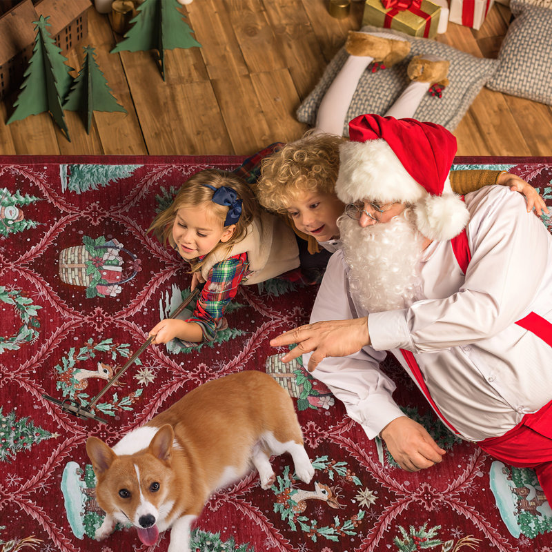 Christmas Festive Faux Wool Area Rug, Red, 160*230cm
