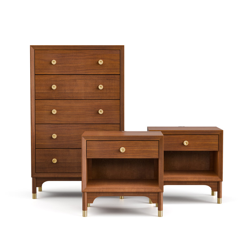  Ensemble de chambre à coucher 3 pièces avec tables de chevet Oberlander, 3 pièces : commode basse, 2 tables de chevet