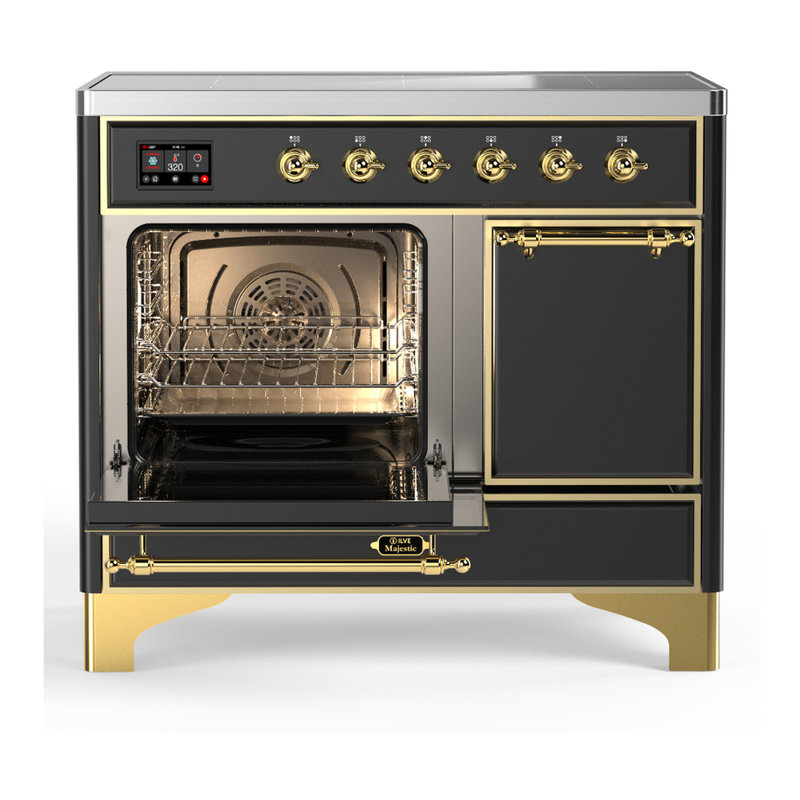 Cuisinière à induction de 40 pouces avec 6 éléments à induction en graphite mat Majestic III Series (garniture laiton)