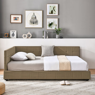 Structure de lit double capitonné capitonné, structure de canapé-lit avec dossier et accoudoirs confortables, lit double pour chambre à coucher, salon, velours, brun (80,5 po x 59 po x 30,5 po)