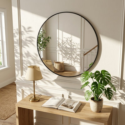 Modern Metal Framed Round Mirror