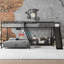 Lit superposé simple au-dessus de double en forme de L avec bureau intégré et glissade, lit double pleine grandeur pour garde-corps, chambre à coucher, noir