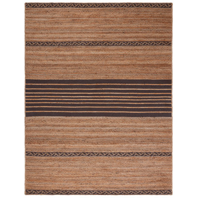 Dequawn Natural Fiber Hand Loomed Jute/Cotton Striped Rug in Brown