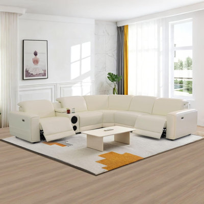 Ensemble de canapés d'angle inclinables électriques avec haut-parleurs de basse, canapés d'angle en cuir pour salon, canapé inclinable électrique avec ports USB, porte-gobelets et rangement pour la maison ou le bureau