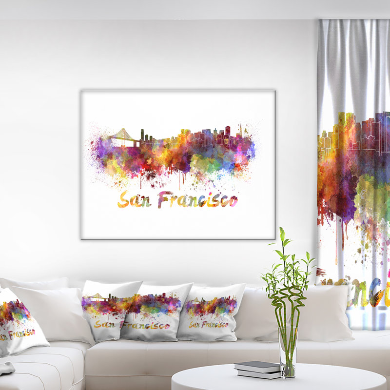«San Francisco Skyline Cityscape» par Designart, impression sur toile, H 20 po x l 40 po x P 1 po