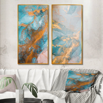 «Luxury Turquoise and Gold Marble Flow Art», ensemble de 2 impressions sur toile