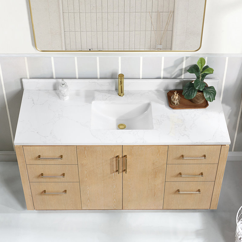 Cloverfield 60'' Single Bathroom Vanity with Cultured Marble Top, Gold, Washed Ash Gray