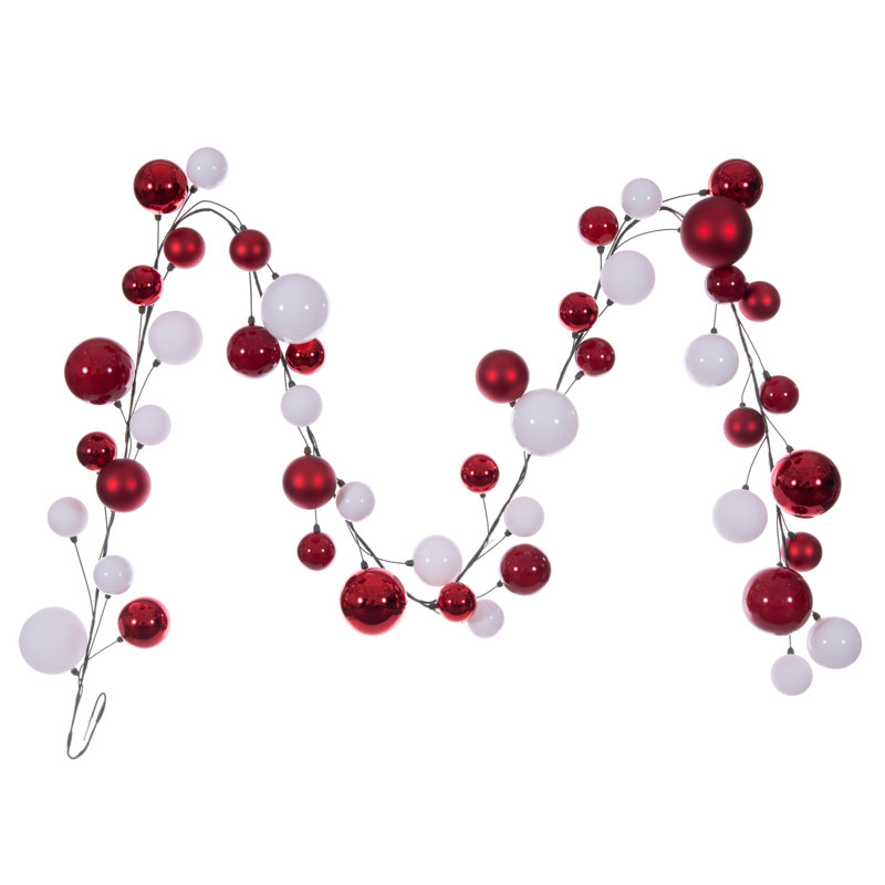 Guirlande de branches de 3 m (10 pi) avec boules nacrées rouges et blanches mates et brillantes, Red/White