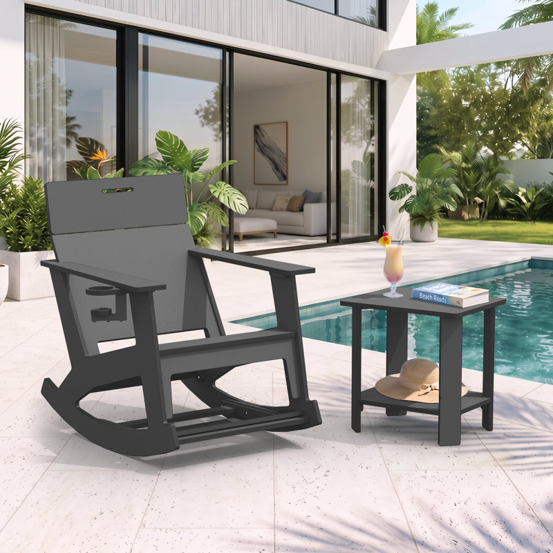 Ensemble de chaises berçantes 2 pièces avec table d'appoint à 2 niveaux, Dark Gray