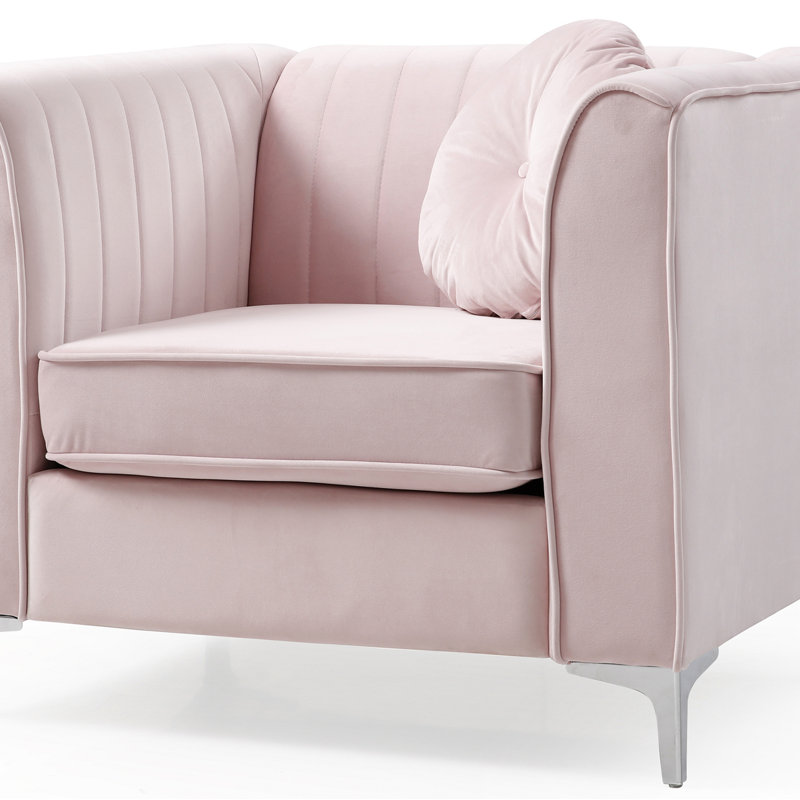 Fauteuil Chesterfield de 40,09 po Kordero, Velours rose