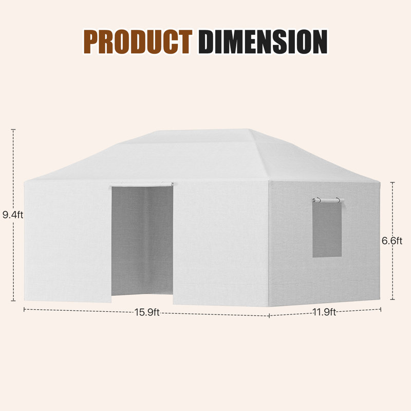 Gazebo Cover Fits 16 X 12 Ft Hardtop Gazebos, 110" H x 192" W x 144" D